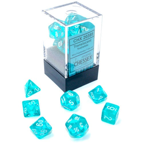 Chessex: Mini Translucent Polyhedral 7-Die Set - Teal w/ White
