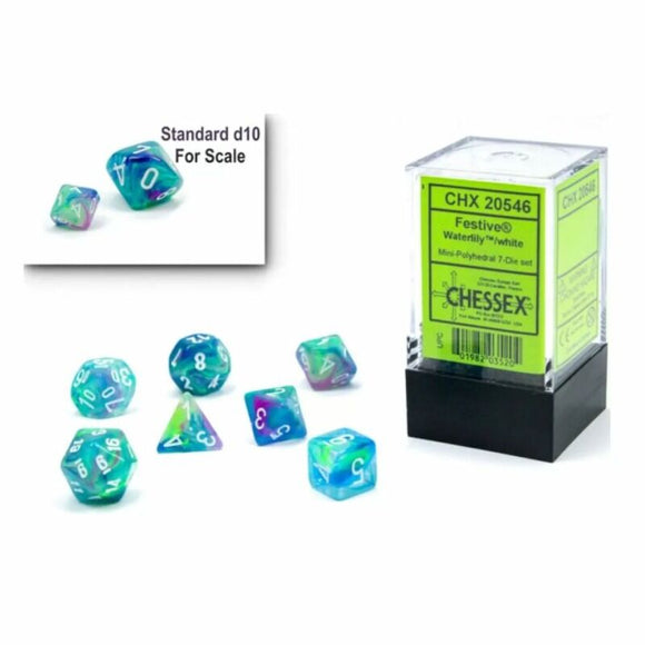 Chessex: Mini Festive Polyhedral 7-Die Set - Waterlily White