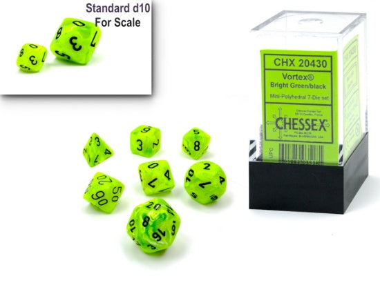 hessex: Mini Vortex Polyhedral 7-Die Set - Bright Green/black