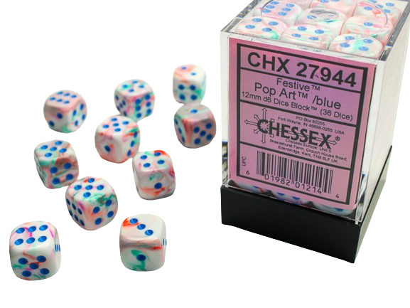 Chessex: Festive 12mm d6 Dice Block - Pop Art w/blue
