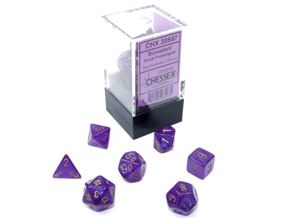 Chessex: Mini Borealis Polyhedral 7-Die Set - Luminary Royal Purple & Gold