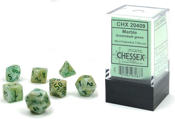 Chessex: Mini Marble Polyhedral 7-Die Set - Green & Dark Green