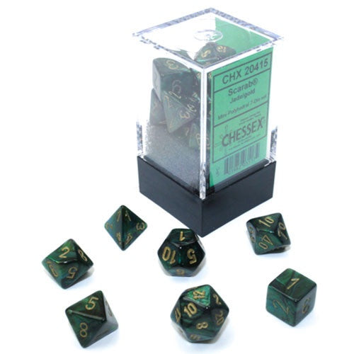 Chessex: Mini Scarab Polyhedral 7-Die Set - Jade & Gold