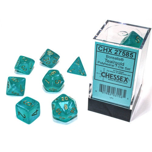 Chessex: Borealis Polyhedral 7-Die Set - Luminary Teal/Gold
