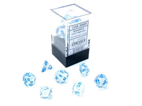 Chessex: Mini Borealis Polyhedral 7-Die Set - Luminary Icicle light Blue