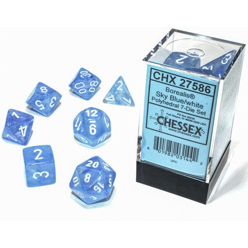 Chessex: Borealis Polyhedral 7-Die Set - Sky Blue/White
