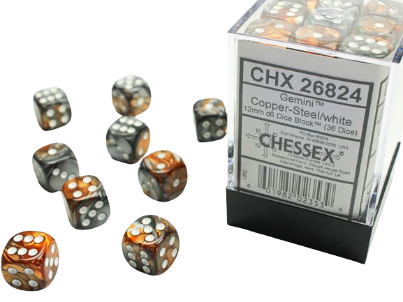 Chessex: 12mm D6 Dice Block - Copper & Steel w/White