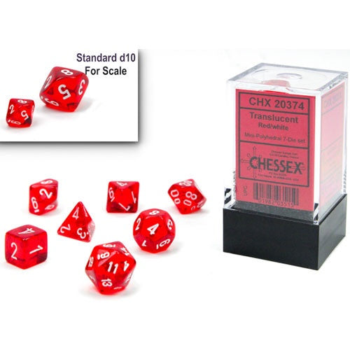 Chessex: Mini Translucent Polyhedral 7-Die Set - Red w/ White