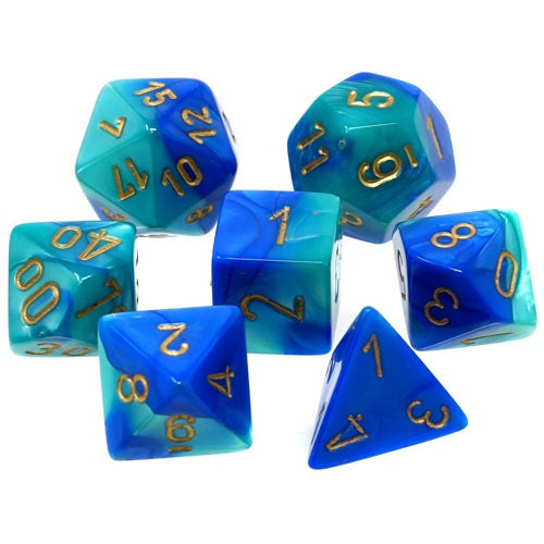 Chessex Gemini Poly 7 Set:  Blue-Green/Gold