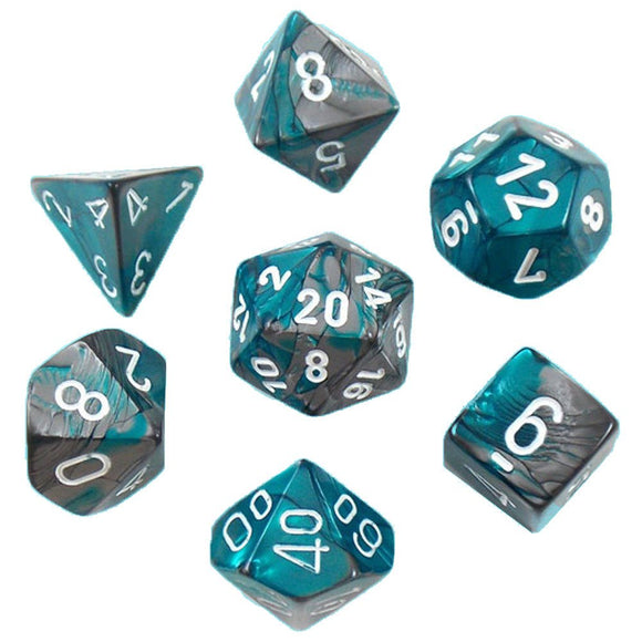 Chessex Gemini Poly 7 Set: Steel-Teal/White