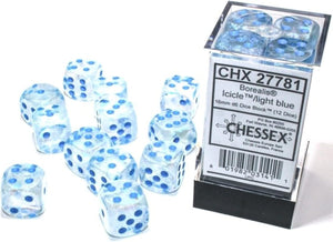 Chessex: Borealis 16mm d6 Luminary Dice Block - Icicle/light blue