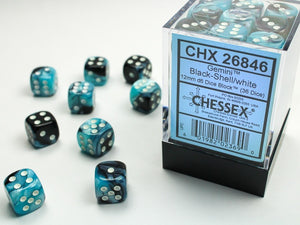 Chessex: Gemini 12mm d6 Dice Block (36 dice) - Black & Shell/white