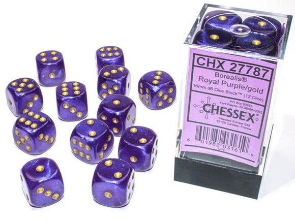 Chessex: Borealis 16mm d6 Luminary Dice Block - Royal Purple/gold