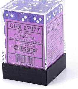 Chessex: Borealis 12mm d6 Dice Block - Luminary Purple/White