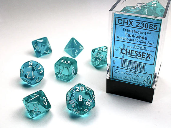 Chessex: Poly 7 Set - Translucent Teal/White