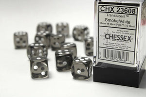 Chessex: 16mm d6 Dice Block (12) - Translucent Smoke/White