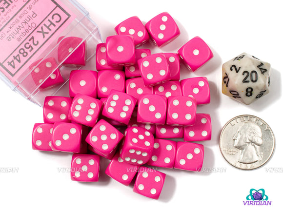 Chessex: Opaque 12mm D6 Dice Block - Pink w/White Dice Block