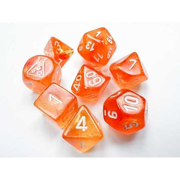 Borealis Polyhedral 7-Die Set - Blood Orange/white Luminary™ (with bonus die)