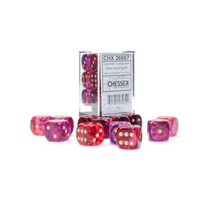 Chessex Gemini 16mm d6  (12 dice) - Translucent Red-Violet/gold Dice Block