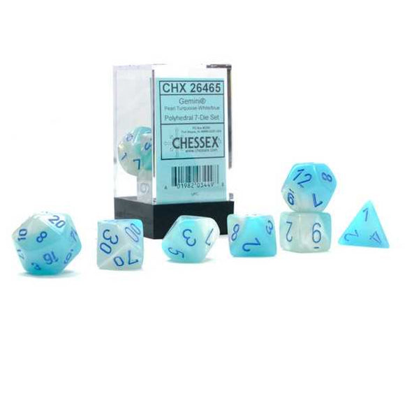 Gemini Polyhedral 7-Die Set: Pearl Turquoise-White/blue Luminar