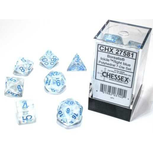 Chessex: Borealis Polyhedral 7-Die Set -Icicle/light blue Luminary