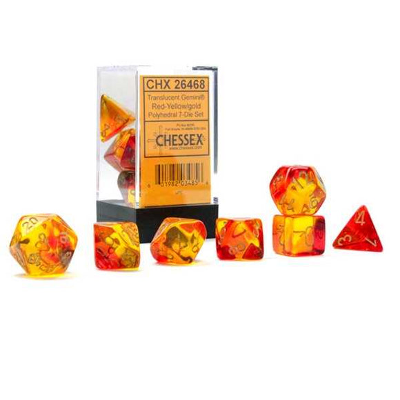 Gemini Polyhedral 7-Die Set: Translucent Red-Yellow/gold