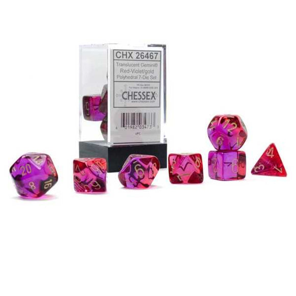 Gemini Polyhedral 7-Die Set: Translucent Red-Violet/gold