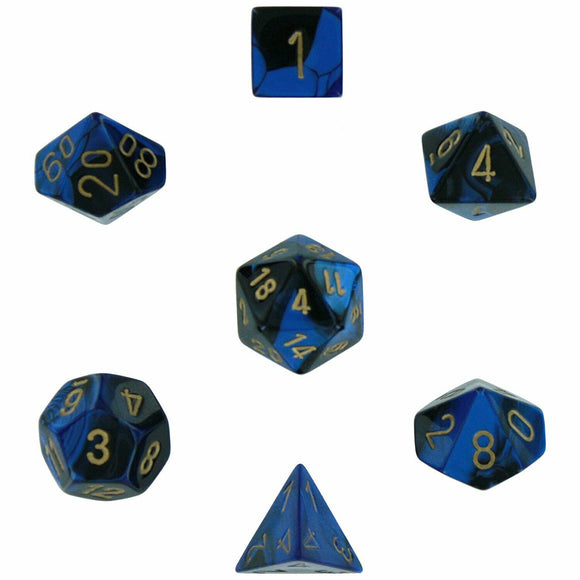 Chessex Gemini Poly 7 Set: Black-Blue/Gold