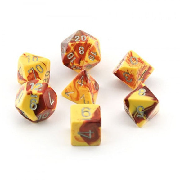 Chessex Gemini Poly 7 Set: Red-Yellow/Silver