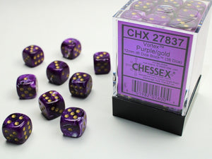 Chessex 12mm d6 Dice Block: Vortex  Purple/gold