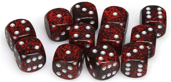 Chessex Speckled D6 Set of 12 16mm: Silver Volcano