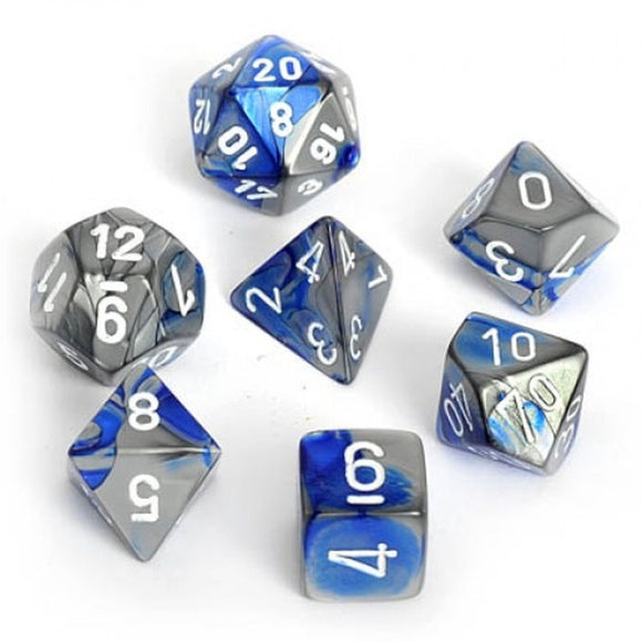 Chessex Gemini Poly 7 Set: Blue-Steel/White