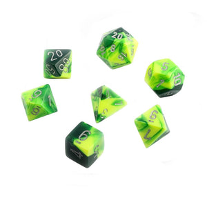 Chessex Gemini Poly 7 Set: Green-Yellow/Silver