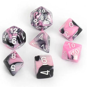 Chessex Gemini Poly 7 Set: Black-Pink/White