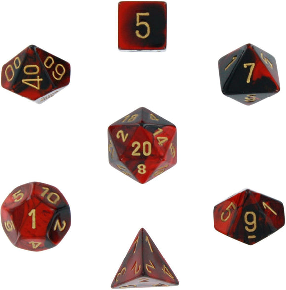 Chessex Gemini Poly 7 Set: Black-Red/Gold