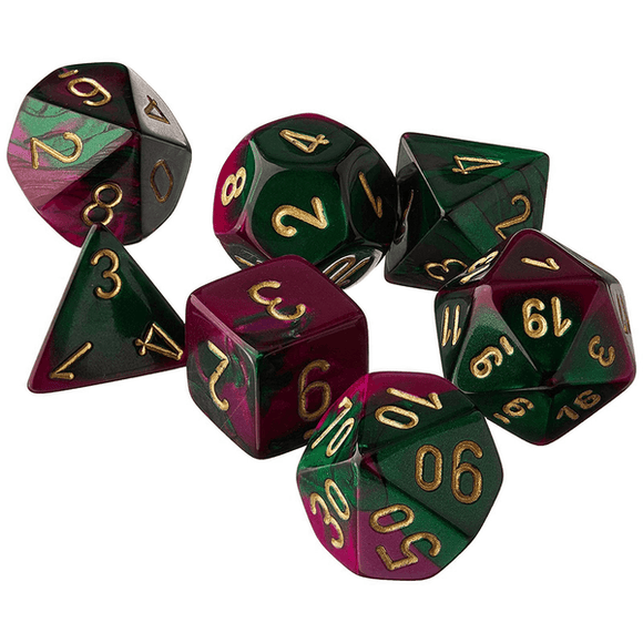 Chessex Gemini Poly 7 Set: Green-Purple/Gold